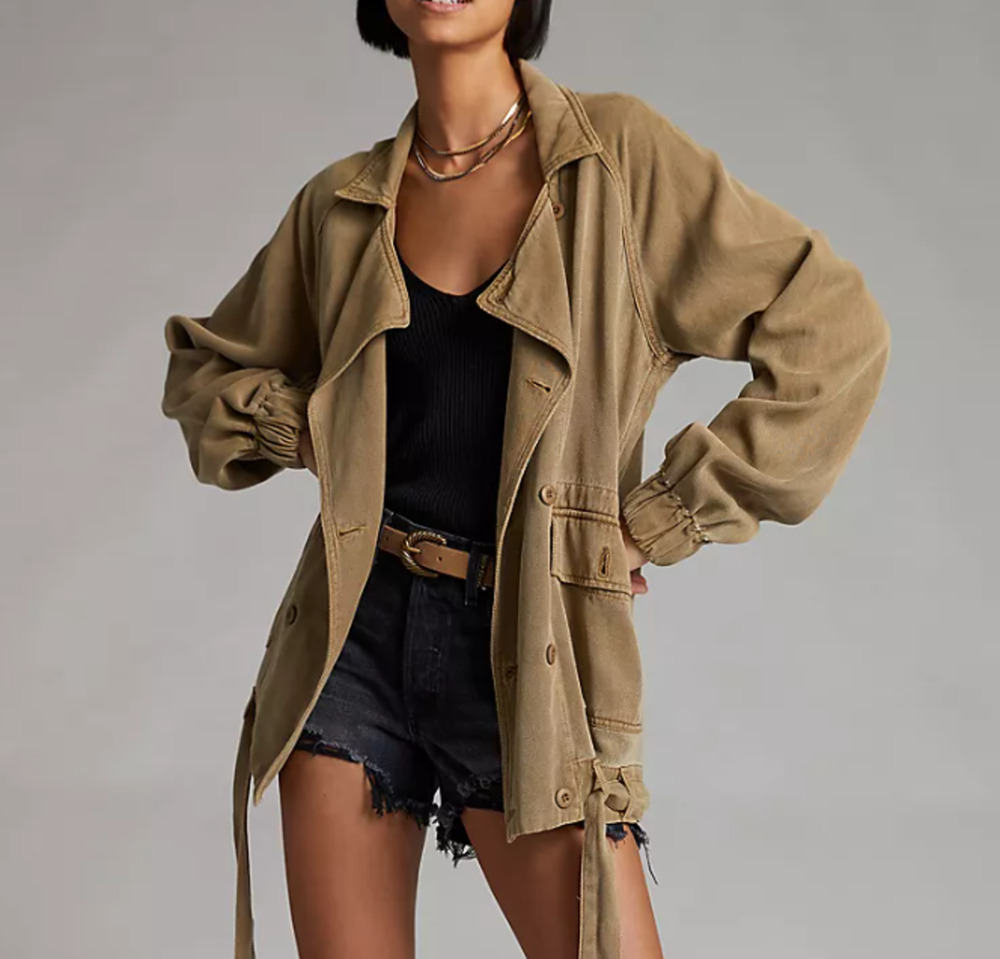 Anthropologie Sage Green Draped Belted Utility Jacket S